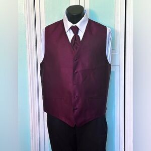 Merlot Wine Red Herringbone Closed Back Vest Wedding Prom Men’s Large Tall Long